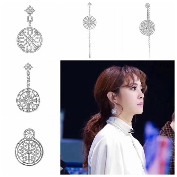 Cheap Large Sterling Silver Cubic Zirconia Drop Earrings Hollow Out Snowflake for sale