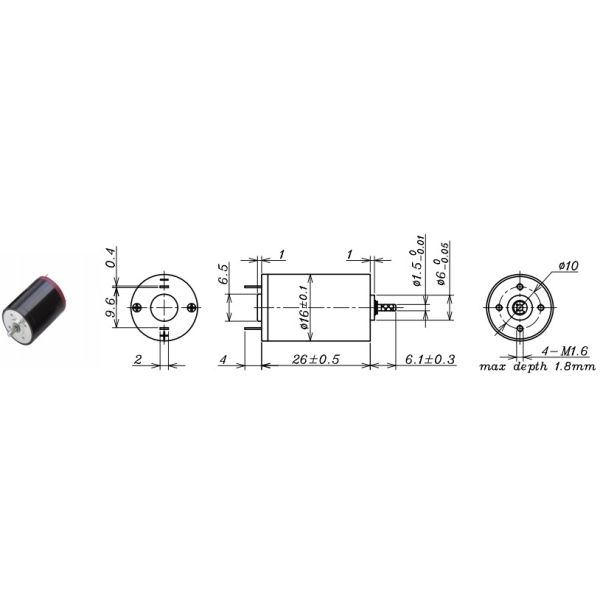 24V Brushed Dc Electric Motor Coreless 2.9 W Rated Power 1091mA Starting Current
