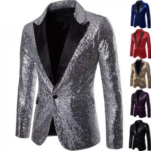 Slim Fit Mens Sequin Jacket Costume For Nightclub Party Popular Elegant Design