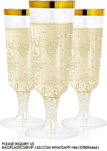 China Gold Rim Plastic Champagne Glasses Perfect For Wedding, Thanksgiving Day, Christmas Champagne Flutes Disposable on sale