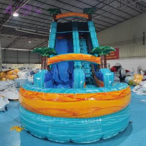 China Custom Inflatable Waterslide Palm Tree Bouncy Water Slide PVC Inflatable Slide With Pool on sale