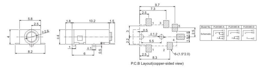 SMD Mini 2.5mm Headphone Jack Socket 5pin
