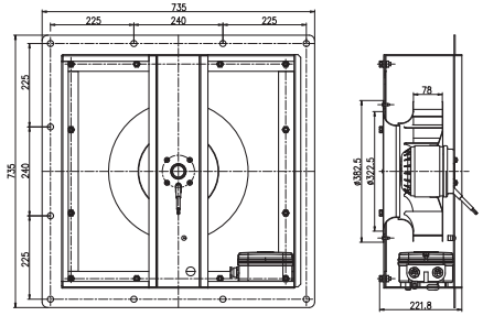 1~230V ±10% 250mm Backward Centrifugal Fan 2798rpm with weight 12kg