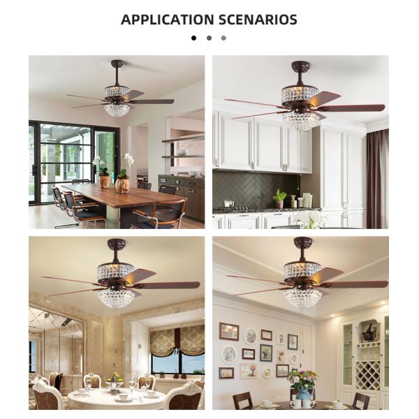 5 Blades 65W Dining Room Ceiling Fan Light Iron Blade Fan 52Inch