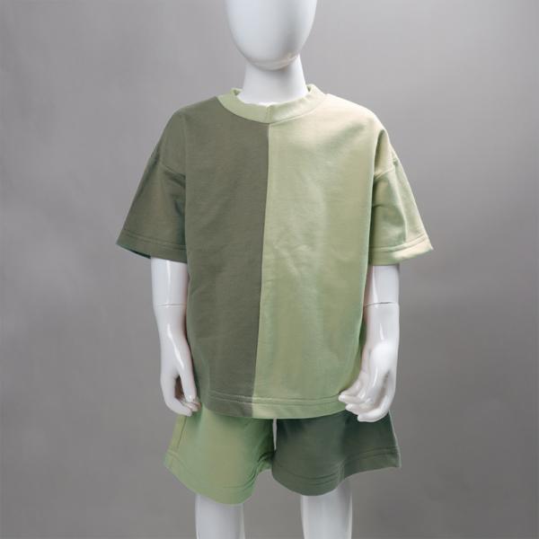 Cheap French Terry Patchwork Clothes 260gsm Teen Boys Color Tee And Short Set for sale