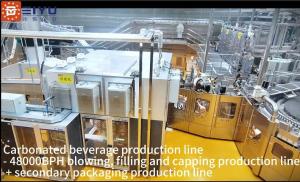 China Carbonated Beverage Production Line 48000BPH Blowing Filling And Capping Production Line + Secondary Packaging Production Line on sale