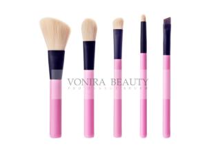 Fasionable 5pcs Makeup Brush Gift Set With Pink Handle And Black Ferrule