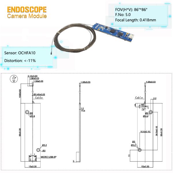Fixed Focus 1.5mm Diameter OCHFA10 Sensor Inspection Endoscope Camera Module