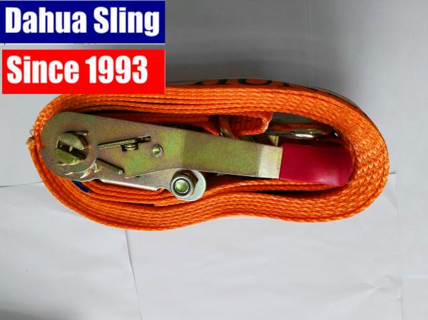 Cheap 5000kg Red Rubber Coating Cargo Ratchet Tie Down Straps with Double J hook for sale