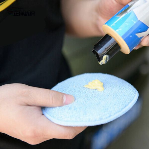 12cm Car Paint Buffing Pads Microfiber Round Waxing Applicator With Plastic Hook Handle