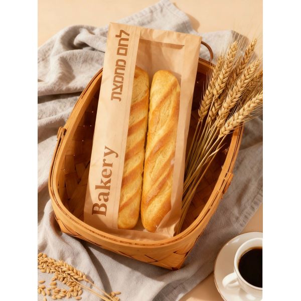 Customized Window Flat Satchel Kraft Paper Bag With Clear Window Use For Bakery Bag Bread Bag Food Bag