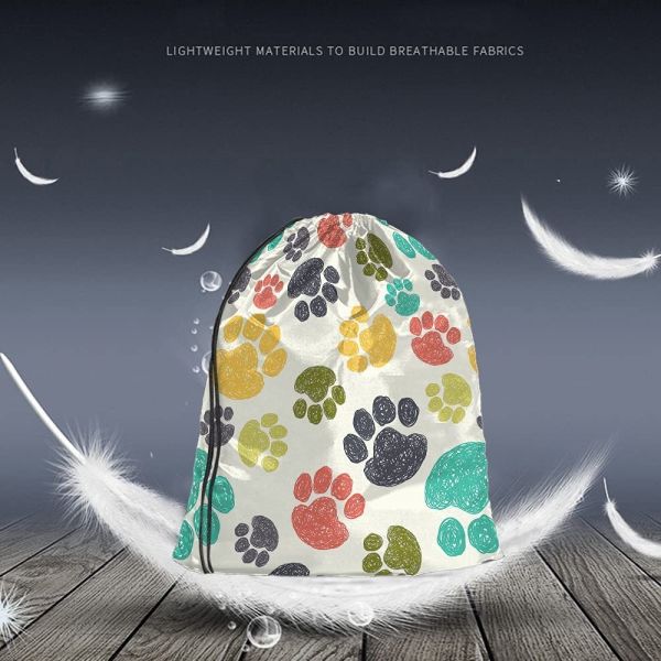 Digital Printed Drawstring Backpack Bag Hand Drawn Doodle Prints Puppy Footprint Drawing