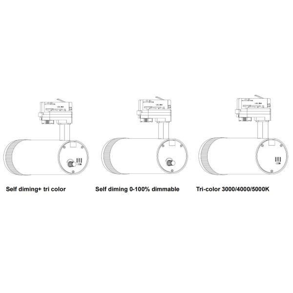 E02 series Integrated Zoomable LED tracklight adjustable 15-55° Dali 1-10V dimmable 6/4 wire 3 phase