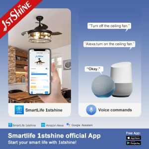 42 Inches Farmhouse Retractable Ceiling Fan Light Invisible Blade