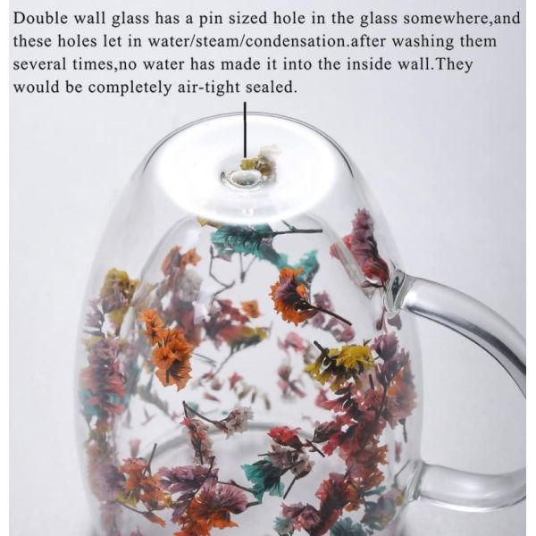 Custom LOGO Double Walled Coffee Cups Double Layer Glass Cup With Dry Flower