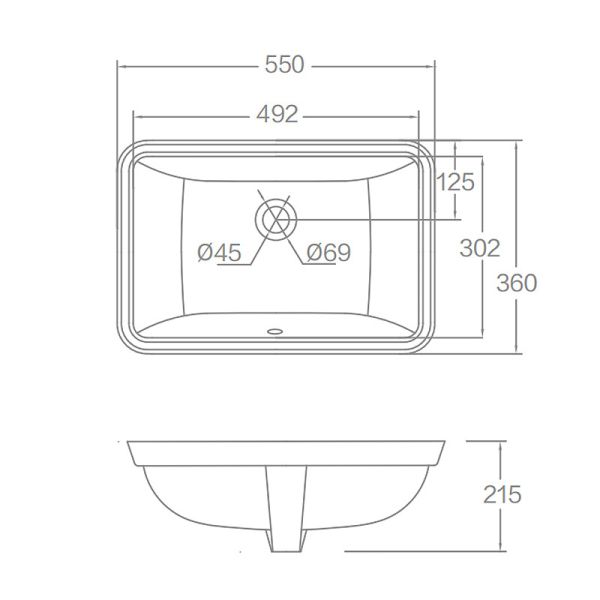SASO Sanitary Ware Under Counter Top Basin Rectangle Ceramic Glazed