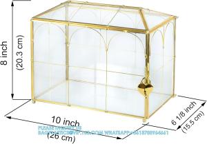 China Glass Wedding Card Box with Slot, Large Clear Card Box Gold Brass Gift Card Storage Box with Lock for Wedding on sale