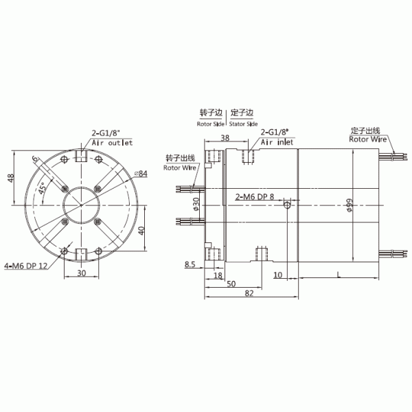 ISO9001 Hollow Shaft Electrical Rotary Union Collector Ring With Flange Mount