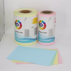 China Office Carbonless Ncr Paper Roll Non Carbon Coated Blue Printing Color 55GSM/50GSM/55GSM Carbonless on sale