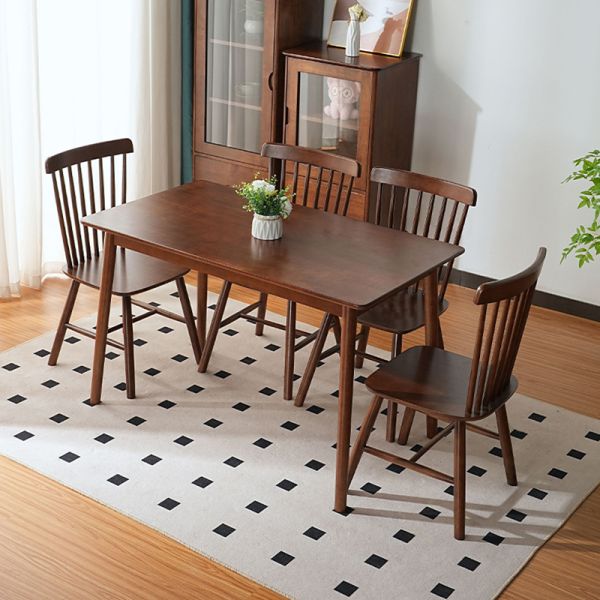 Adjustable Dining Room Furniture Walnut Solid Wood Color Shape Table Set with Chairs 100% Wooden Lunch and Conference