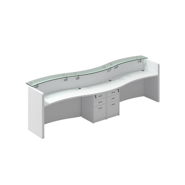Modern White Beauty Salon Reception Desk featuring Custom Sizes Paint Board and Glas