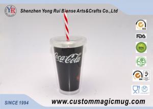 China Large Tea / Coffee Double Wall Party Plastic Cups With Lids And Straws on sale