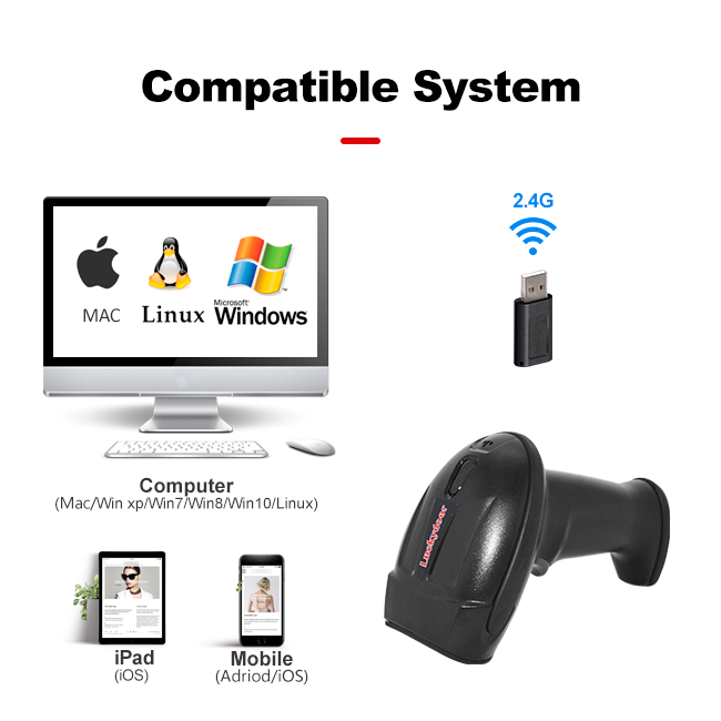 CMOS Bluetooth Barcode Scanner Android IOS Wireless QR Code Scanner 640*480