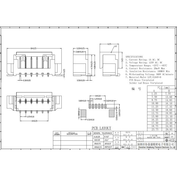 90 Degree Wafer Box Connector Right Angle 1.25mm Vertical SMT