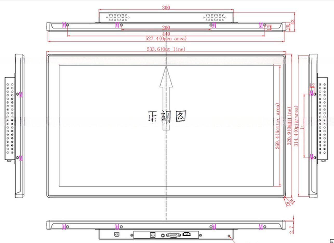 Industrial 21.5" 22" Inch TFT LED LCD Open Frame Capacitive Touch Screen Display Support HDMI DVI VGA RCA Input Ports