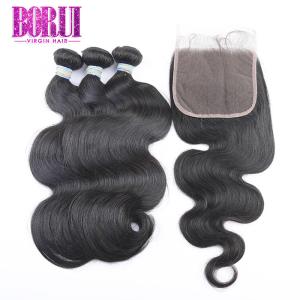 10A Grade Brazilian Virgin Human Hair With Lace Closure No Shedding BORUI