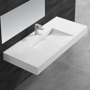China 40in Wall Solid Wash Basin Seamless Joint Artificial Stone Resin Basin Sink on sale