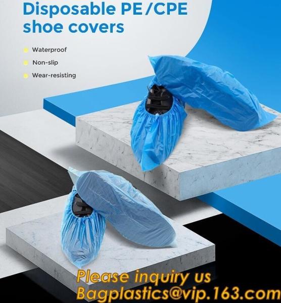 Cheap Safety Products Equipment Indoor Disposable medical plastic shoe covers waterproof PE CPE material,PE material blue shoe for sale